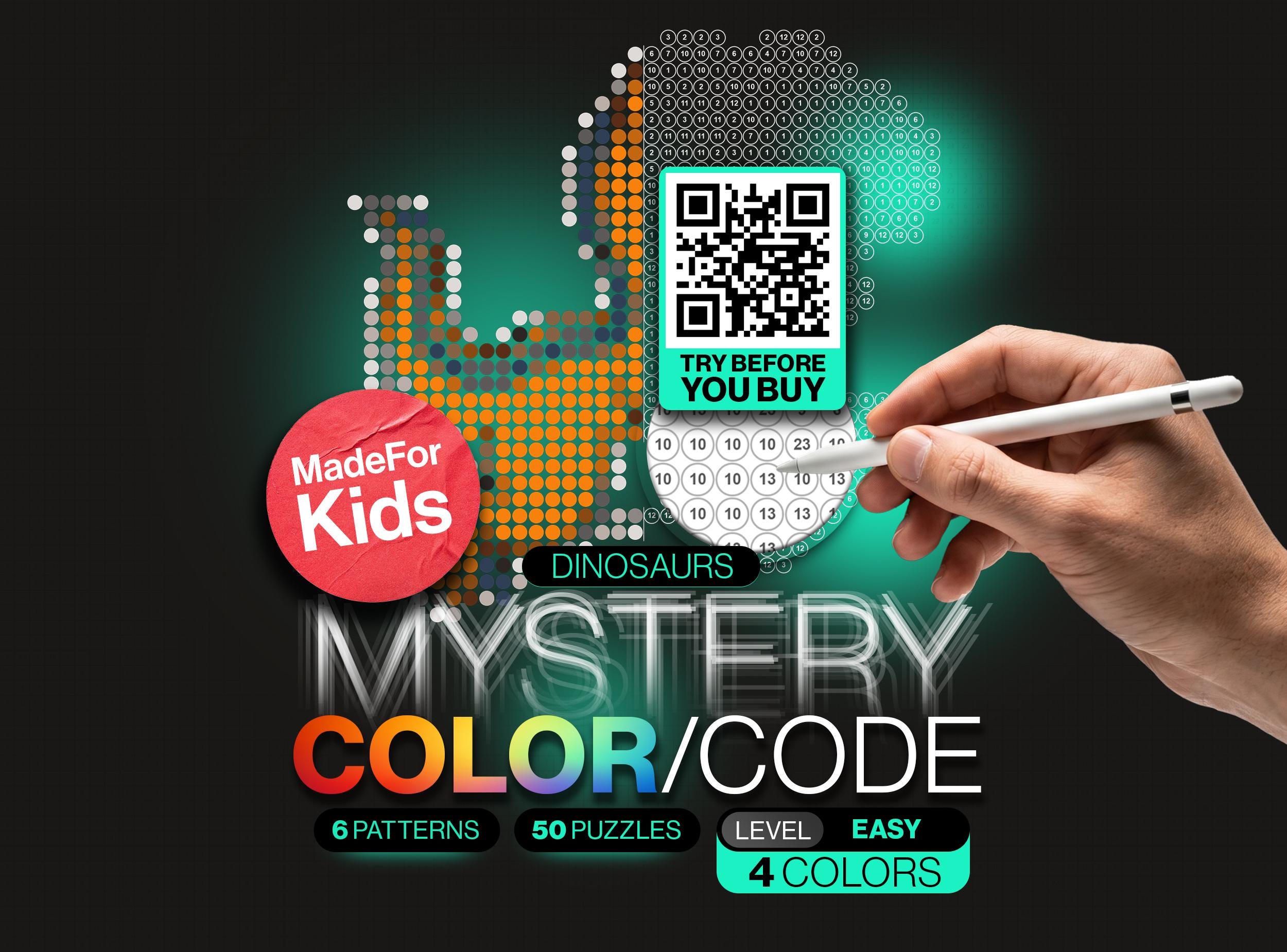 Dinosaur Pixel Color By Number for Kids | Mystery Mosaic Coloring | 50 Puzzles 6 Patterns | Toddler Screen Free Activity | Instant Download
