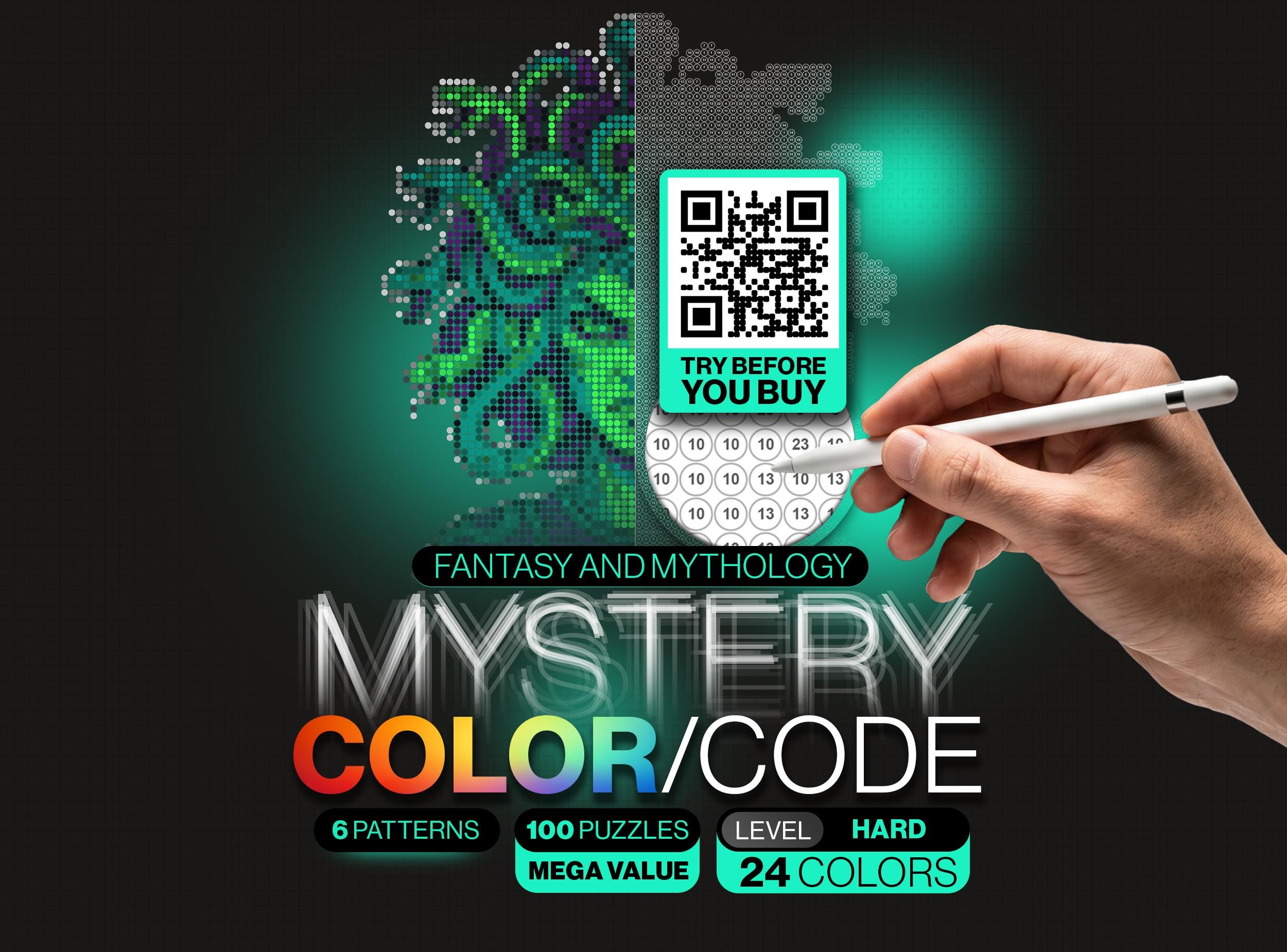 Pixel Color By Number| Fantasy and Mythology Mystery Mosaic| 100 Gods Monsters & Legends| A3 Printable Adult Activity| Instant Download