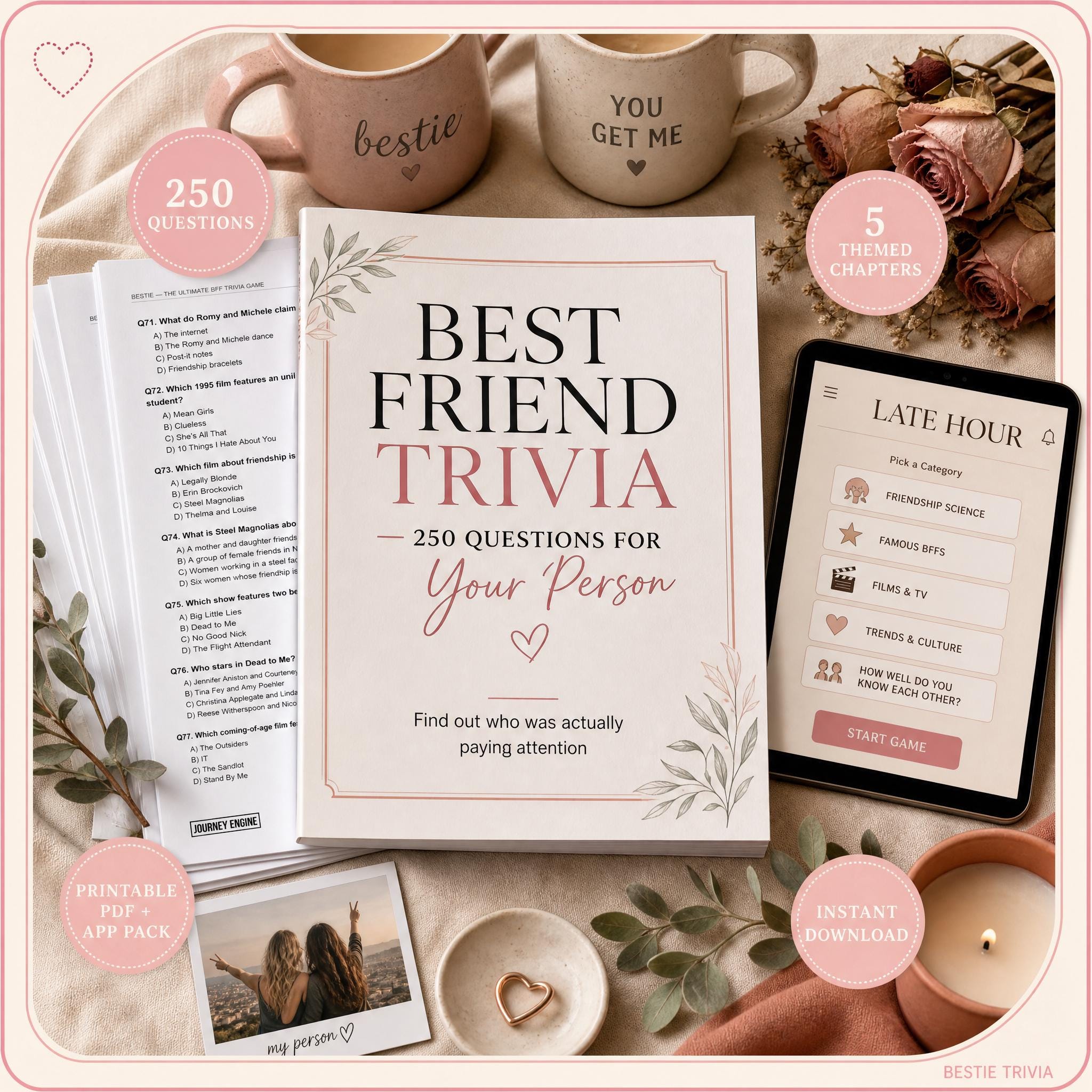 Best Friend Trivia Game| 250 Questions| Friendship Science Famous BFFs TV & How Well You Know Each Other| Instant Download PDF