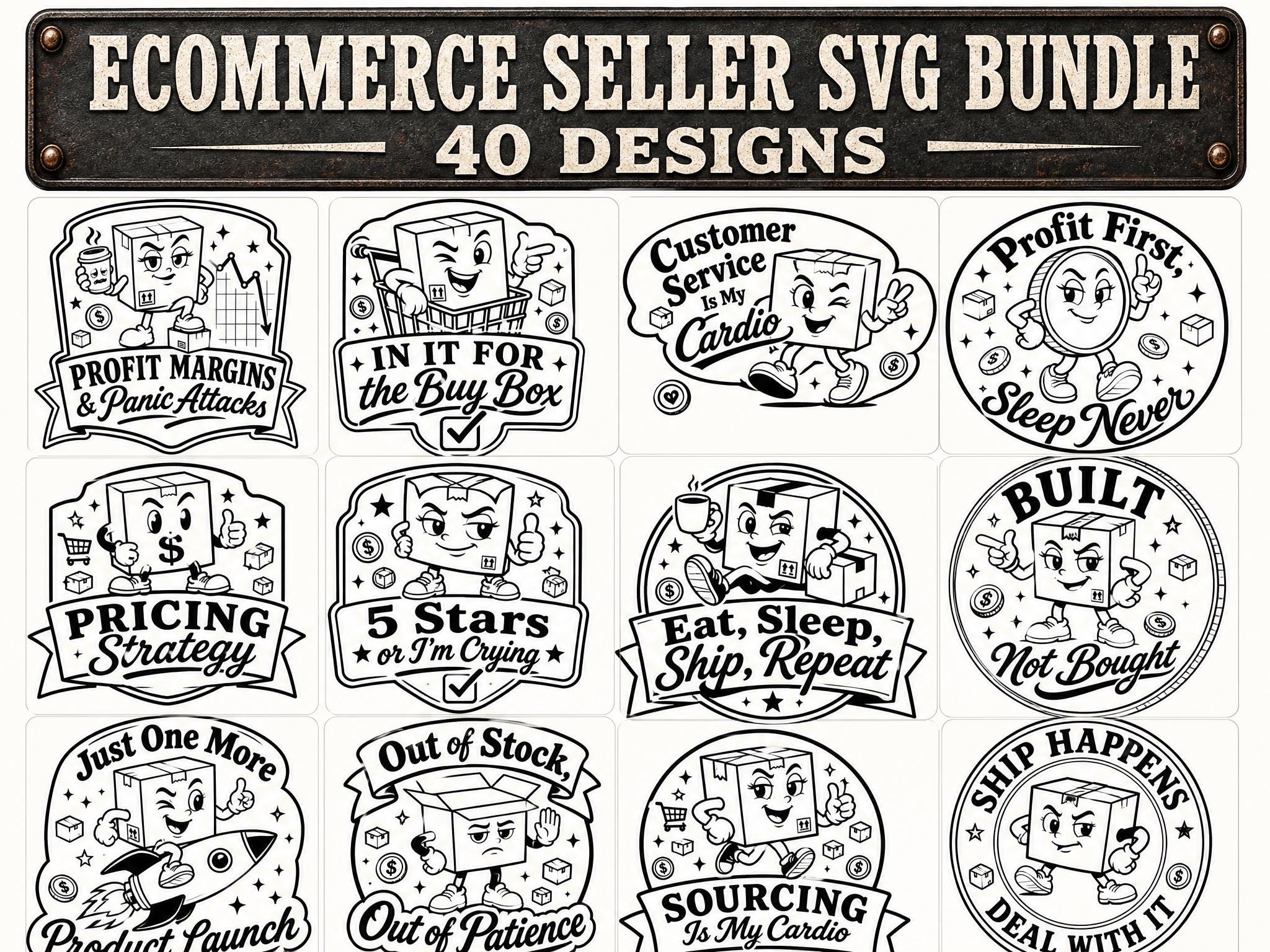 Ecommerce Seller SVG PNG Bundle | Funny Small Business Cut Files | 40 Designs | Cricut & Silhouette | Sublimation PNG | Commercial Use