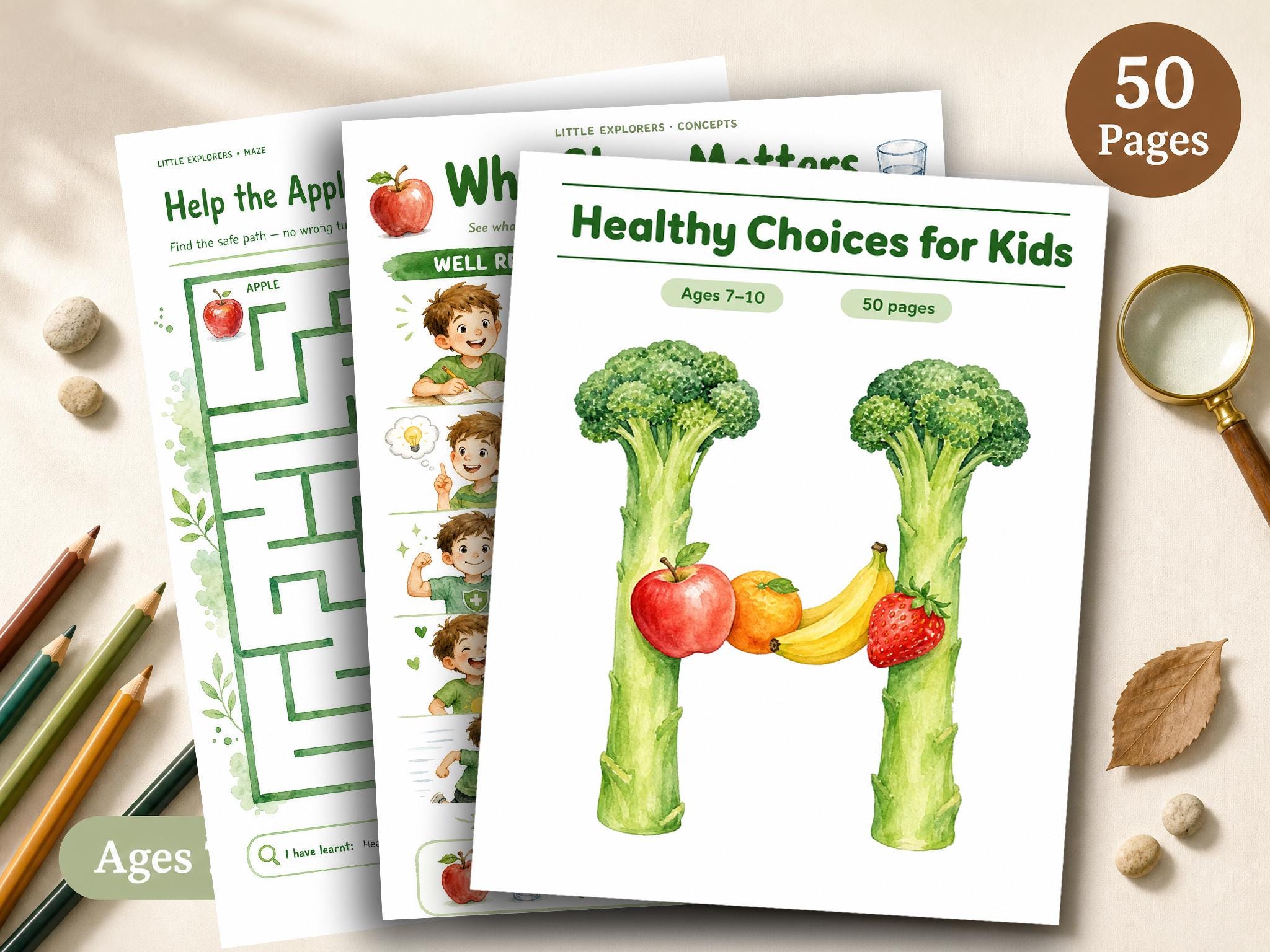 Healthy Choices for Kids Activity Book | 50 Pages Nutrition Food Puzzles Cut and Paste | Ages 7-10 | PDF Instant Download