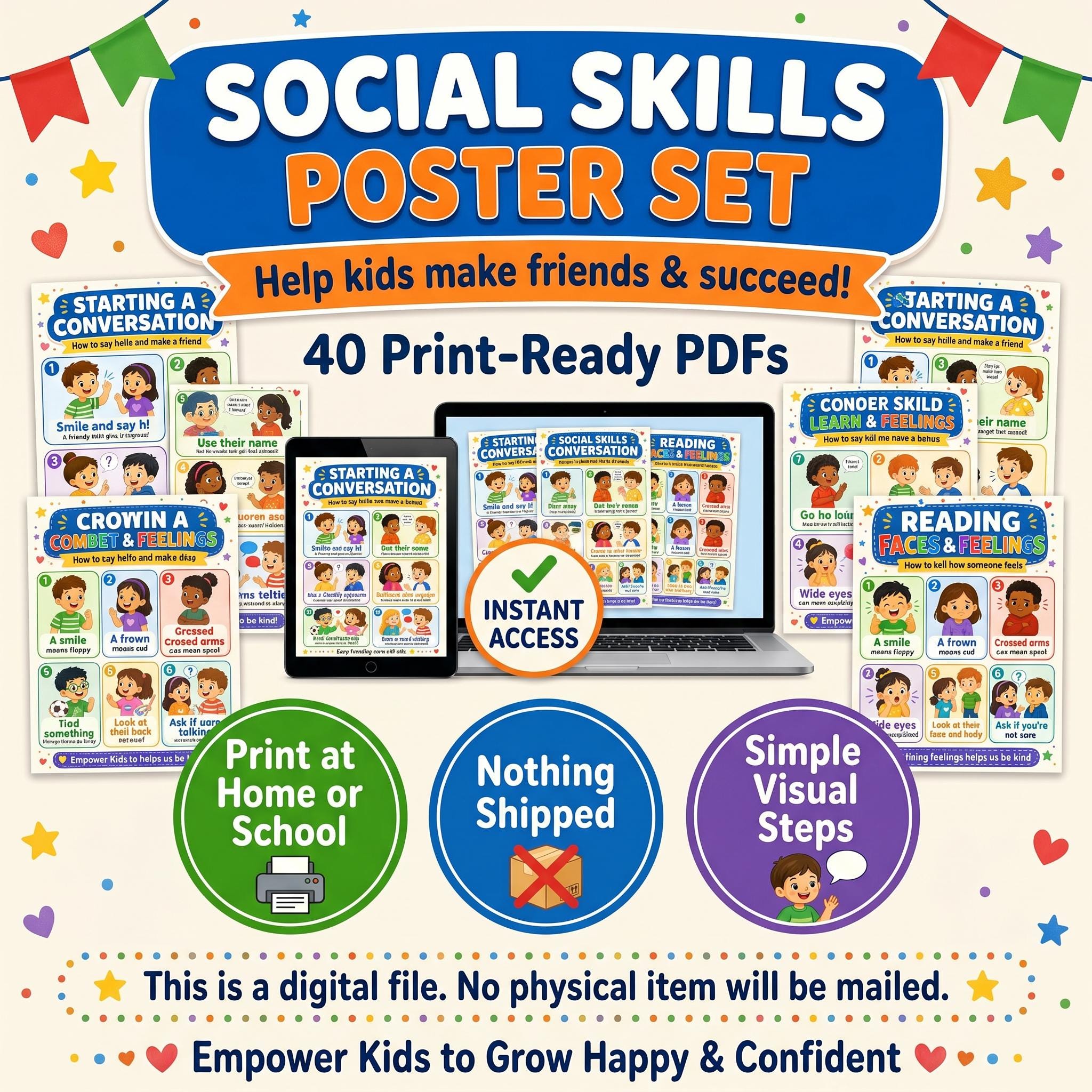 Social Skills Posters Set | Autism SEL Special Education Classroom Decor | Preschool Social Emotional Wall Art | Printable Download