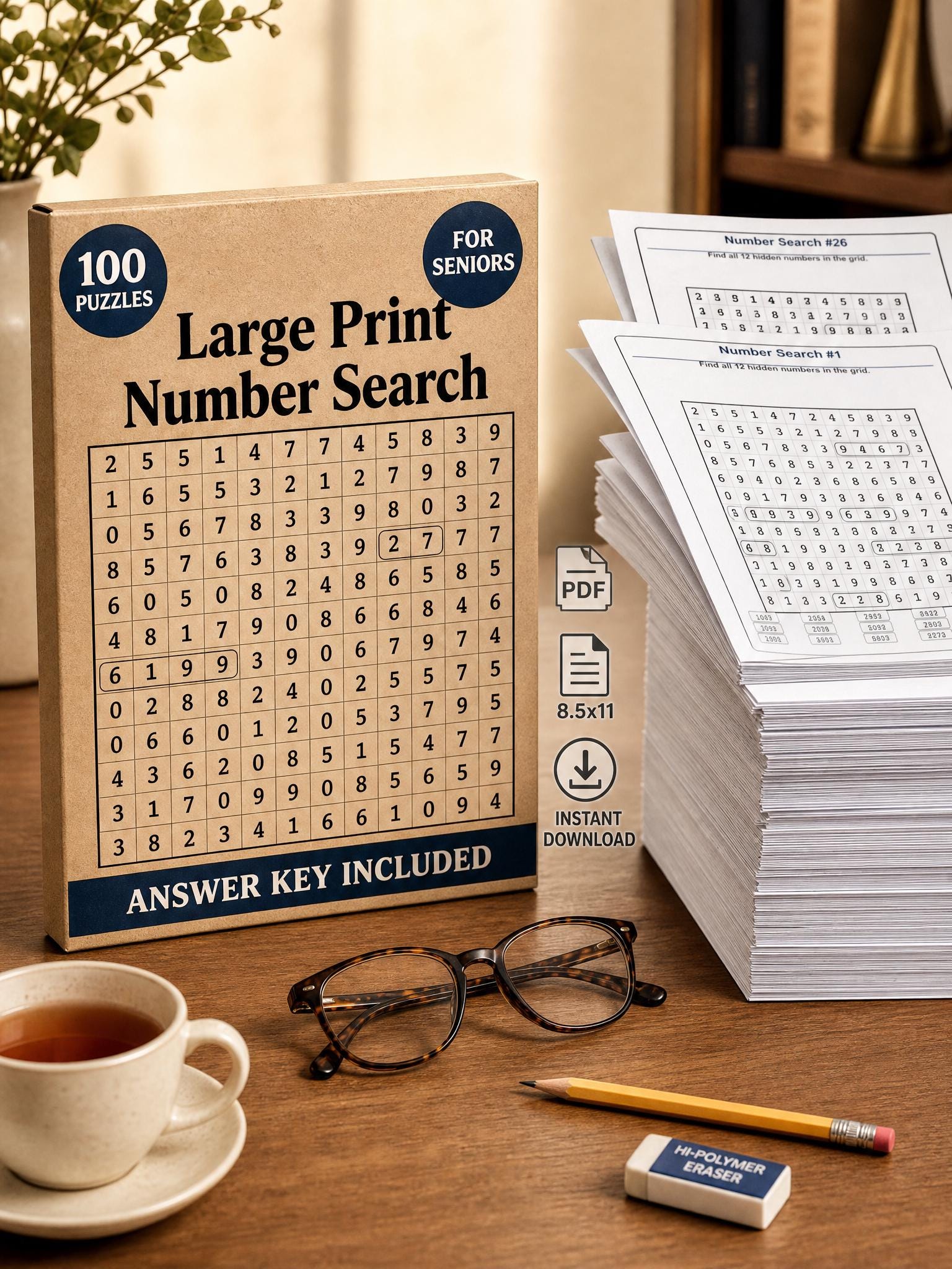 Large Print Number Search Puzzles for Adults Seniors (PDF Download)
