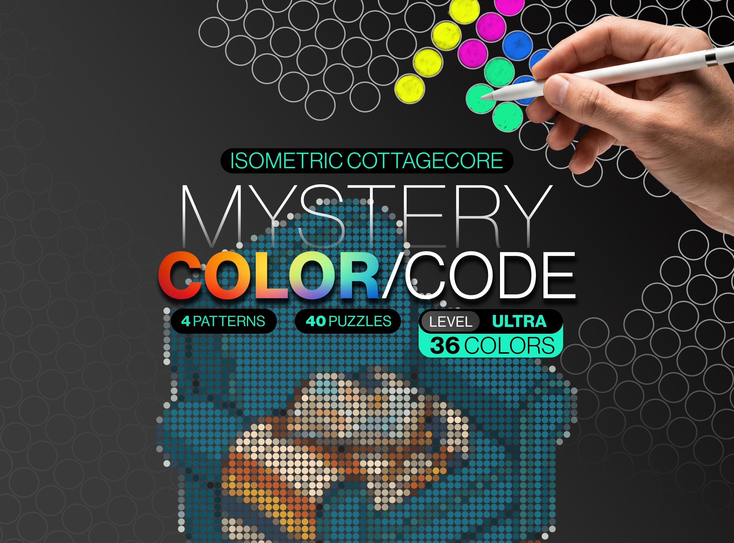 Cottagecore Mystery Mosaic Pixel Color By Number| 40 Isometric Reveal Puzzles| Adult Coloring Book| Procreate Compatible| Printable PDF