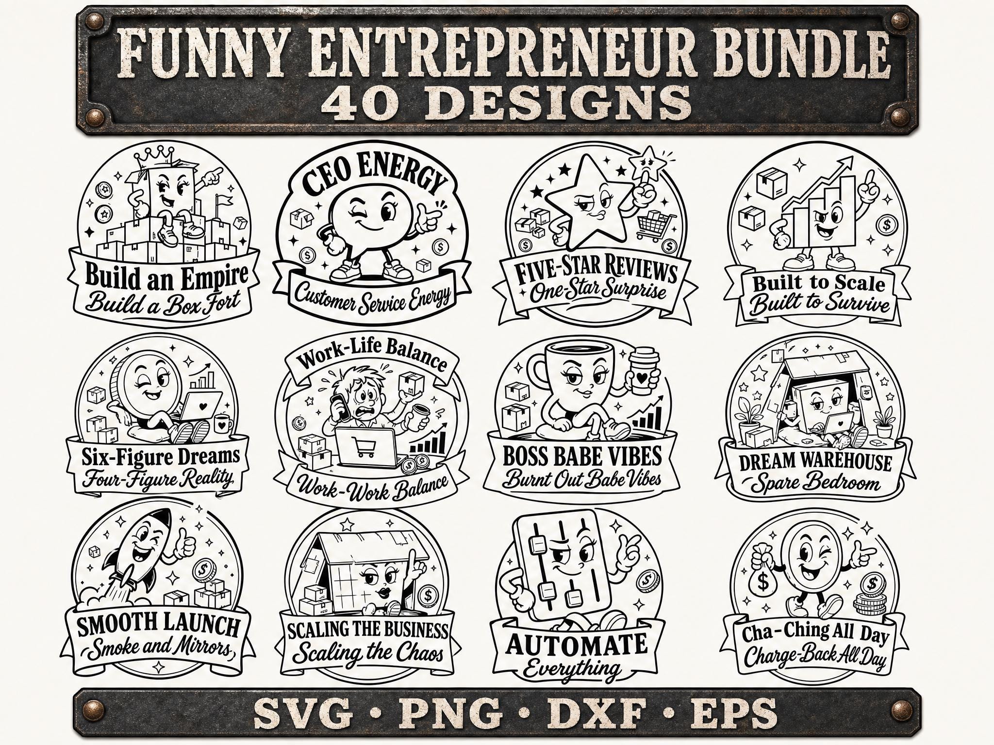 Funny Entrepreneur SVG Bundle | Small Business Humor Cut Files | 40 Designs | Cricut & Silhouette | Seller Shirt Mug | Commercial Use