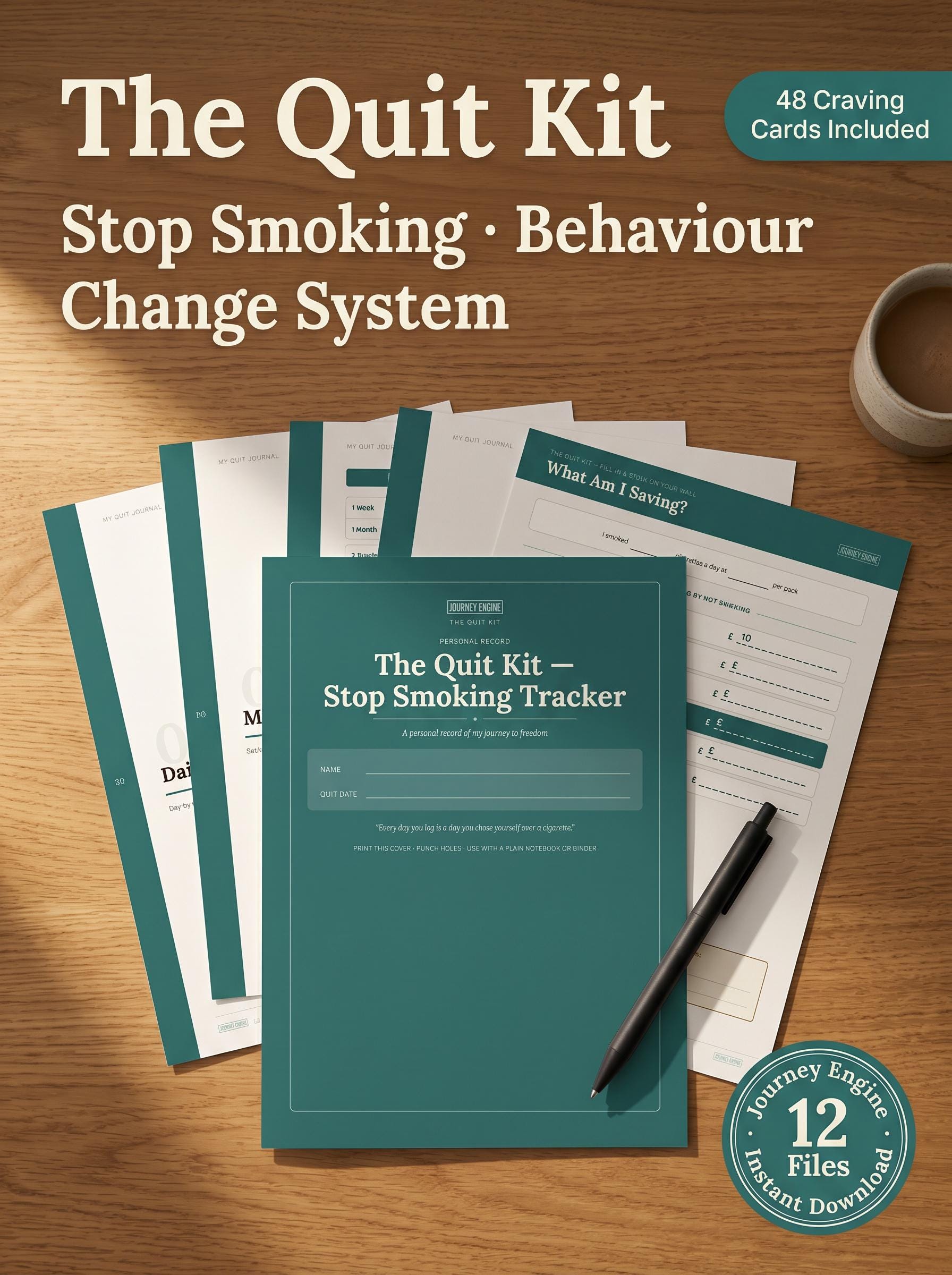 Stop Smoking Planner Printable Bundle | Quit Smoking Tracker Excel | Craving Cards, Quit Journal, Milestone Certificates | Instant Download