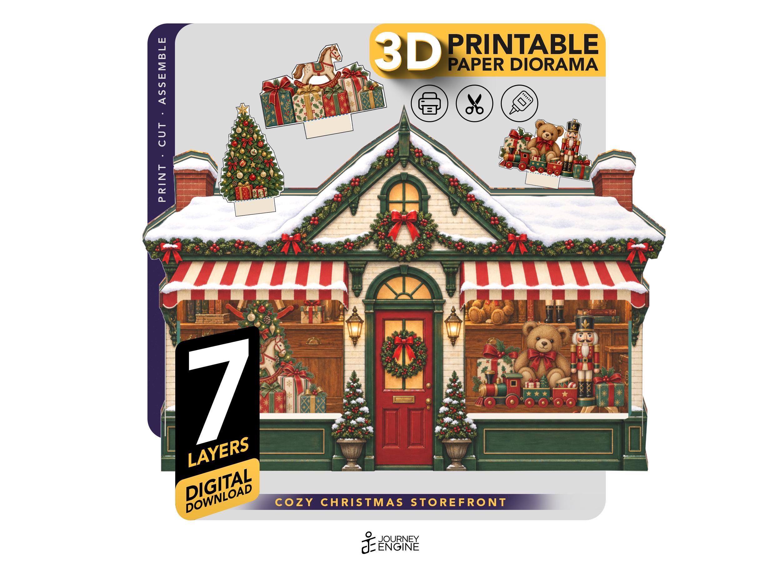 Christmas Toy Shop Diorama, Printable 7-Layer 3D Paper Storefront PDF