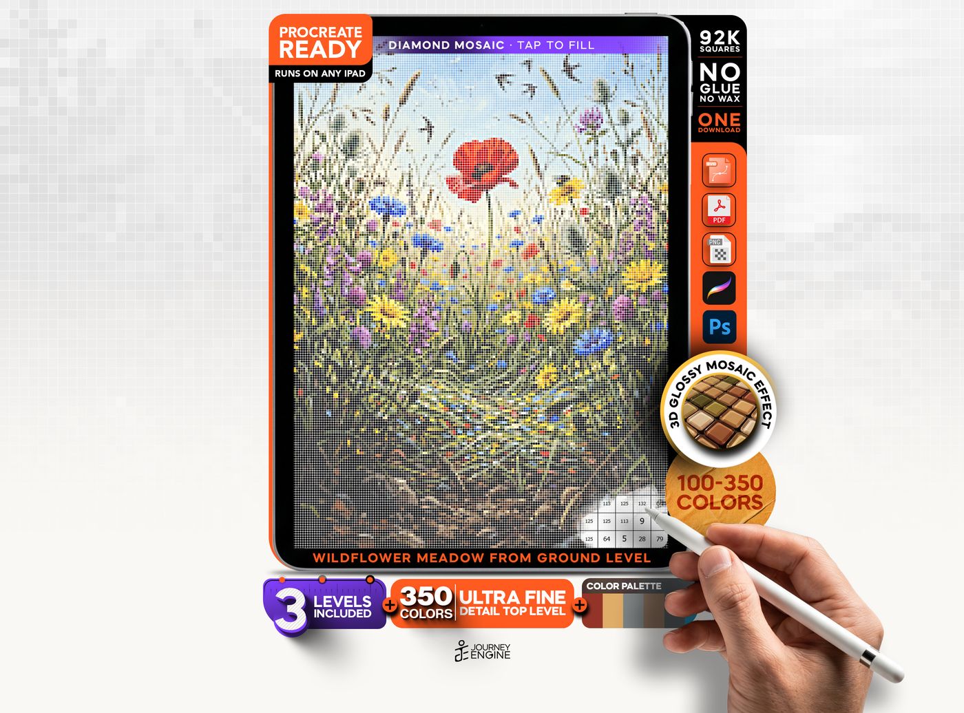 Digital Diamond Painting, Mystery Mosaic iPad, Wildflower Meadow from Ground Level, Wildflower Meadow Mosaic Art, Instant Download